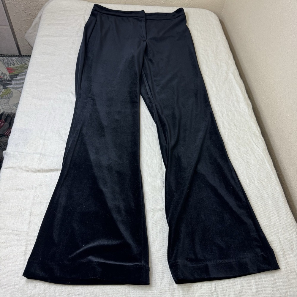 Tahari Women's Velvet Wide Leg Pants Size 6 Black Luxe Dark Academia Chic Goth